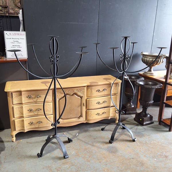 Lot 102 - PAIR OF TALL CANDELABRAS