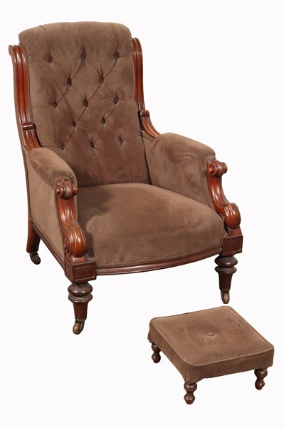 Lot 13 - GRANDFATHER CHAIR & STOOL