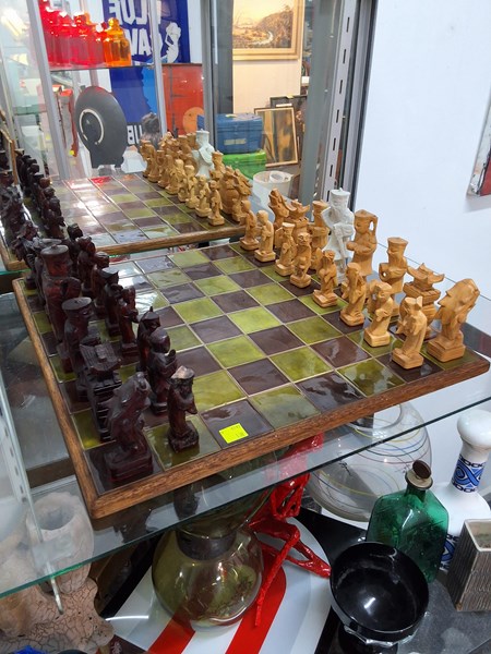 Lot 1511 - CHESS SET WITH CARVED TIMBER PIECES