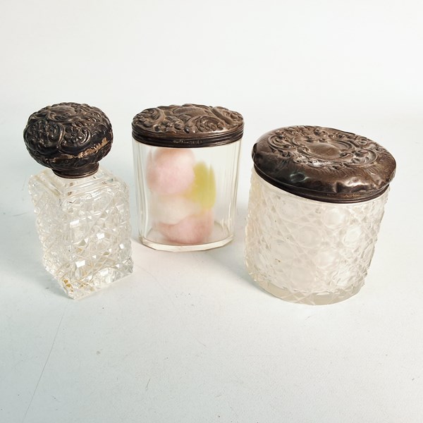 Lot 1043 - SILVER DRESSING TABLE JARS