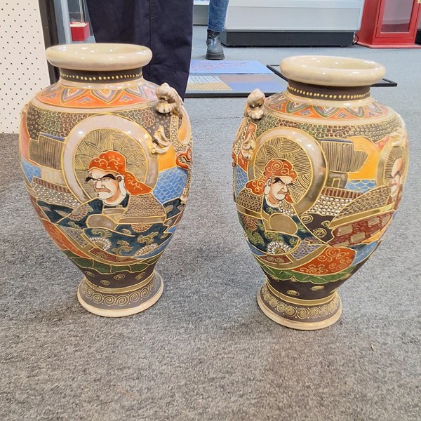 Lot 1257 - PAIR OF SATSUMA VASES