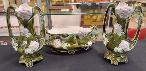 Lot 1293 - MAJOLICA PLANTER & VASES