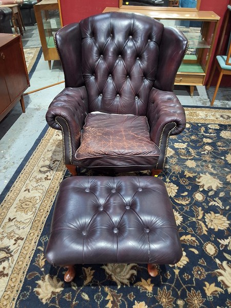 Lot 13 - ARMCHAIR AND STOOL