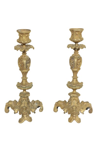 Lot 55 - PAIR OF BRONZE CANDLESTICKS