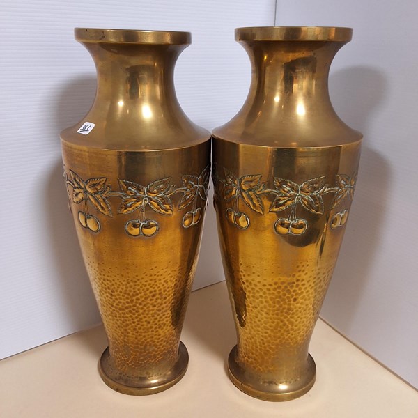 Lot 1303 - PAIR OF BRASS VASES