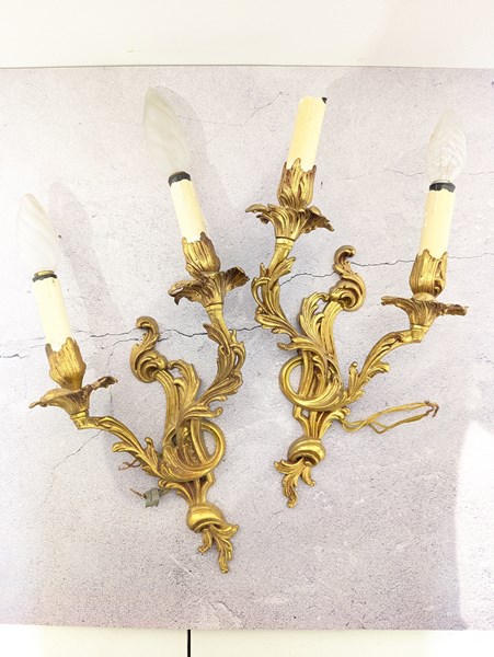 Lot 115 - bronze pair two branch sconces