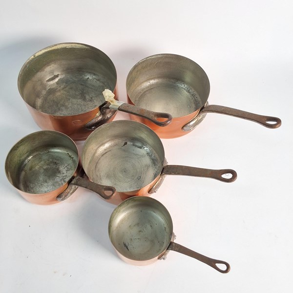 Lot 1346 - SET OF FIVE GRADUATED COPPER SAUCEPANS