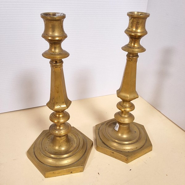 Lot 1288 - PAIR OF BRASS CANDLESTICKS