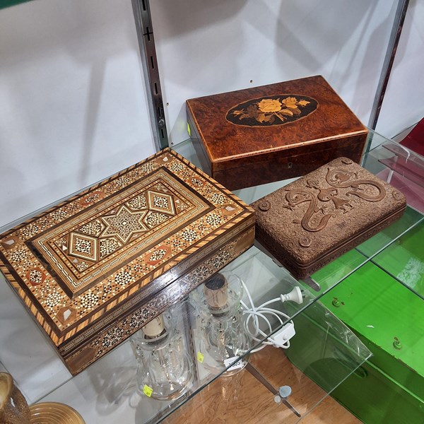 Lot 1472 - THREE ORNATE TIMBER BOXES