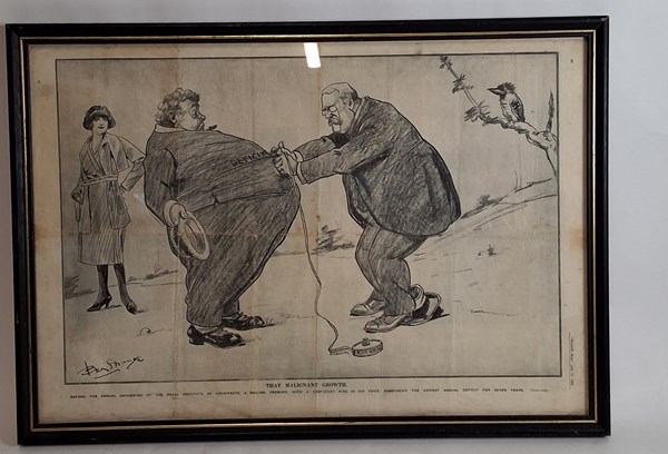 Lot 1108 - FRAMED POLITICAL CARTOON
