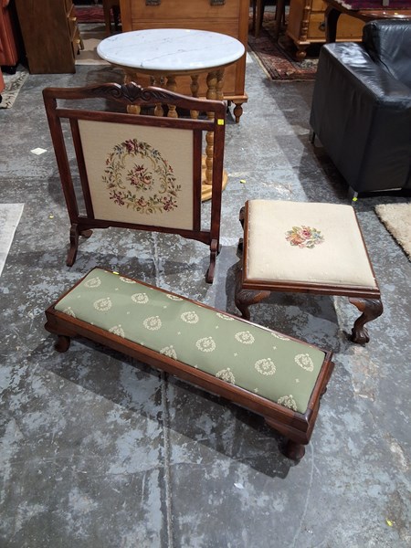 Lot 182 - FIRE SCREEN AND FOOTSTOOLS