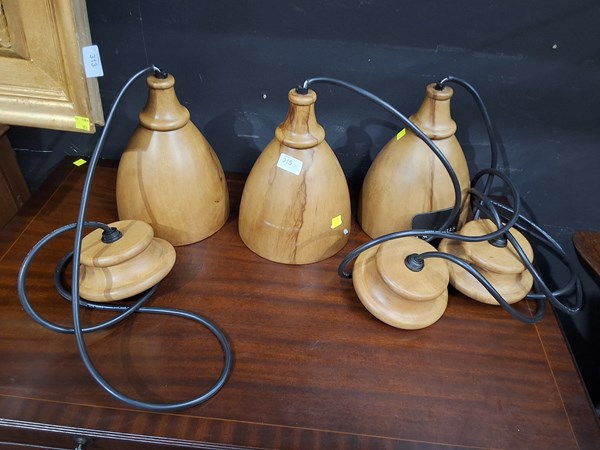 Lot 315 - TIMBER PENDANT LIGHTS