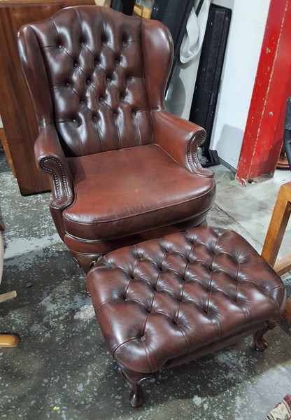 Lot 14 - LIBRARY ARMCHAIR AND STOOL