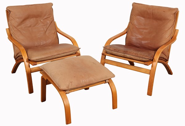 Lot 110 - PAIR OF LOUNGE CHAIRS & FOOTSTOOL