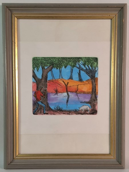 Lot 1278 - Hand-coloured etching, unsigned 'printer's...