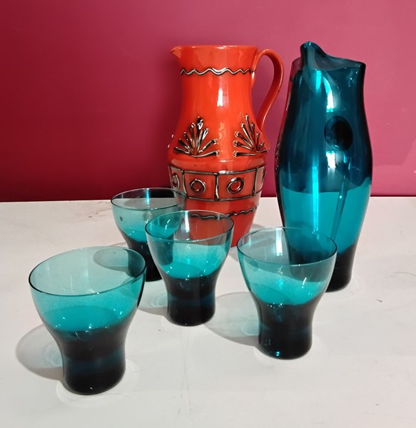 Lot 1395 - POTTERY JUG AND DRINKS SET