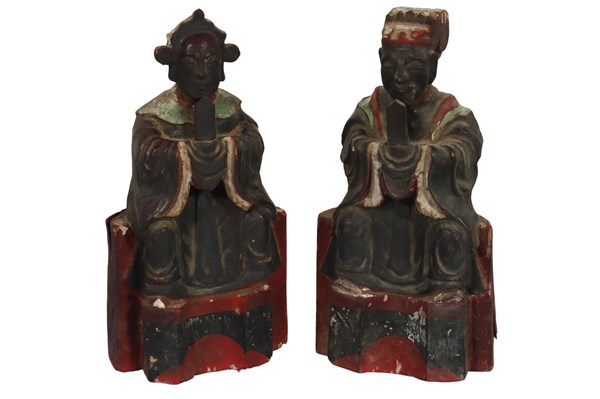 Lot 22 - TWO CHINESE CARVED POLYCHROME FIGURES