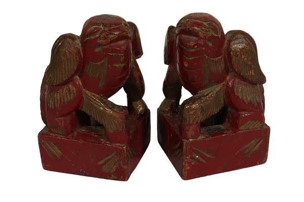Lot 37 - CHINESE CARVED TEMPLE DOGS (4)