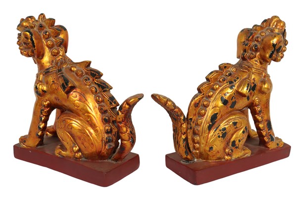 Lot 33 - PAIR OF GILT TIMBER TEMPLE LIONS