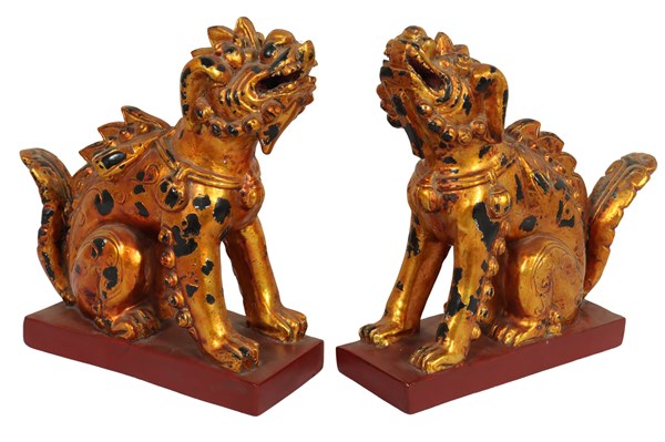 Lot 33 - PAIR OF GILT TIMBER TEMPLE LIONS