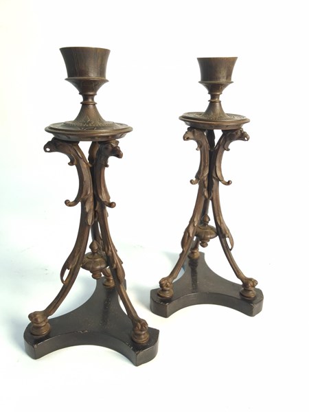 Lot 1199 - PAIR OF BRONZE CANDLESTICKS