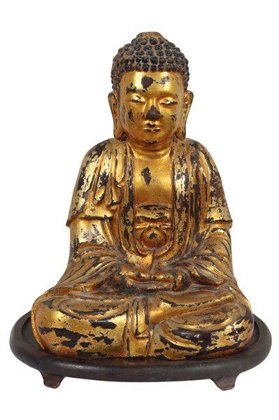 Lot 294 - GILT LACQUERED FIGURE OF BUDDHA SHAKYAMUNI