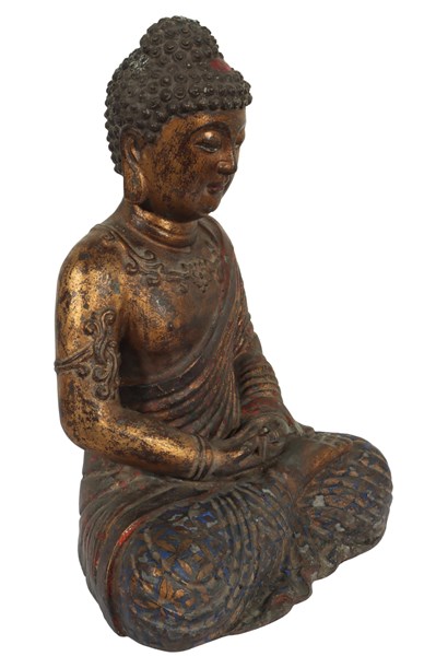 Lot 18 - LARGE GILT BRONZE TIBETAN BUDDHA