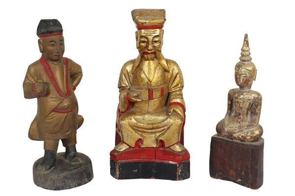 Lot 31 - THREE TIMBER CARVED PRAYER FIGURES