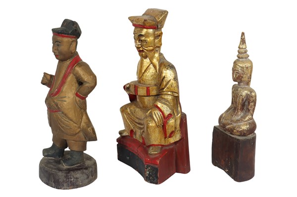 Lot 31 - THREE TIMBER CARVED PRAYER FIGURES