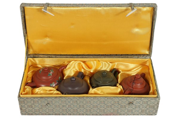 Lot 53 - SET OF FOUR POTTERY TEAPOTS