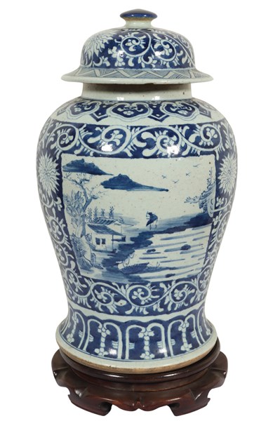 Lot 63 - LARGE BLUE AND WHITE GINGER JAR