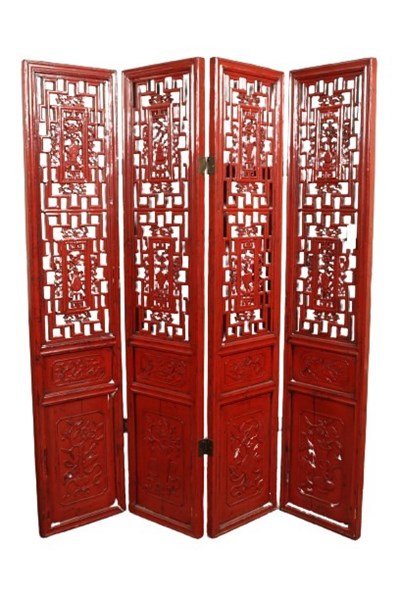 Lot 168 - CHINESE RED LACQUERED SCREEN