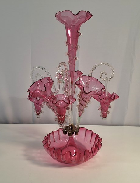 Lot 1308 - CRANBERRY GLASS EPERGNE