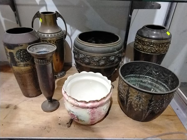 Lot 1396 - BRASS PLANTERS AND VASES