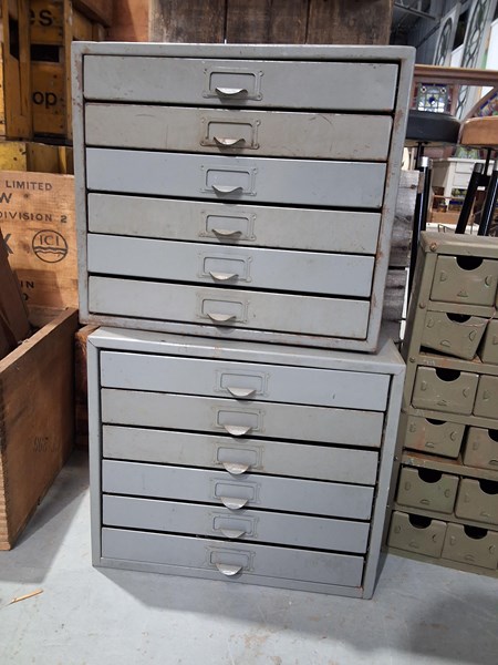 Lot 177 - PAIR OF STEEL SPECIMEN DRAWERS